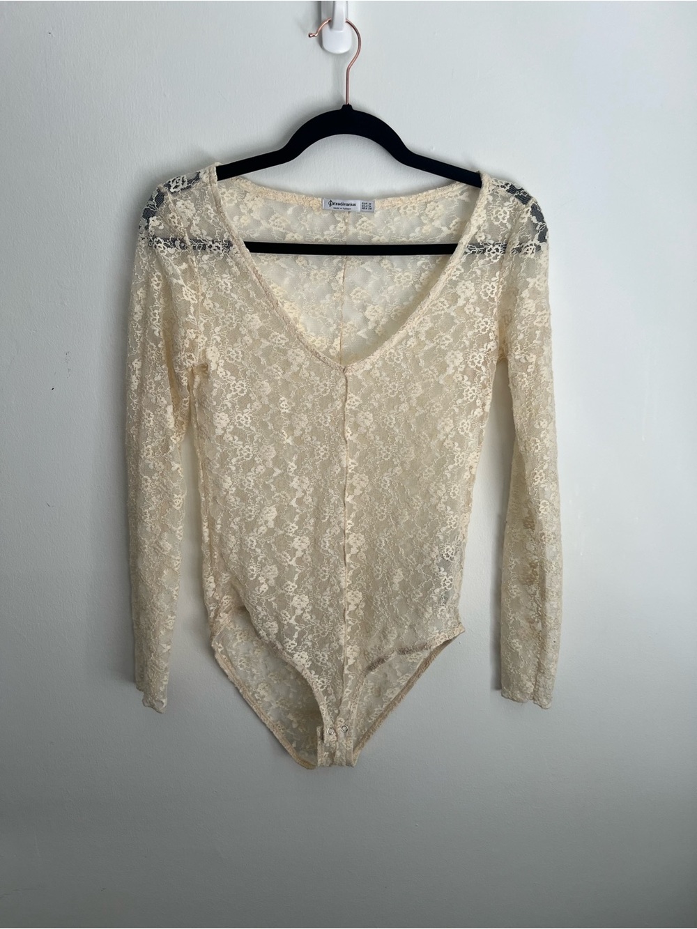Cream Lace Long-Sleeve Bodysuit